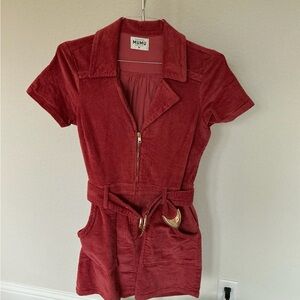 Show Me Your MuMu Red And Gold Corduroy Romper